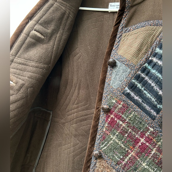 Koos Van Den Akker Vintage Patchwork Coat Wool Sz 10 Brown Floral Boho 70’s - Picture 9 of 16